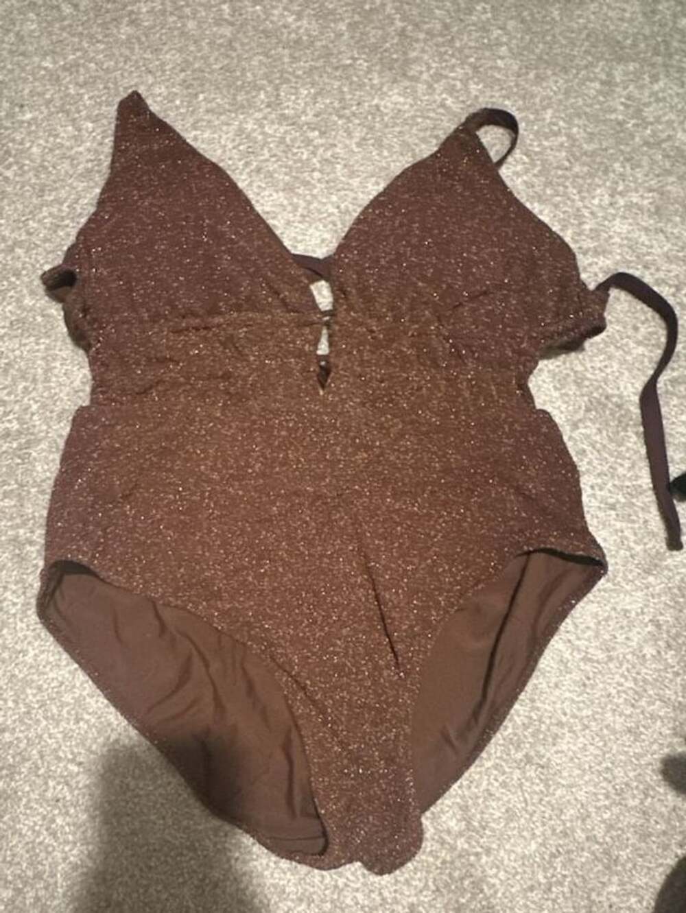 Berlook Dark Coffee Lurex Ruched Tummy Control One Piece Swimsuit US 20